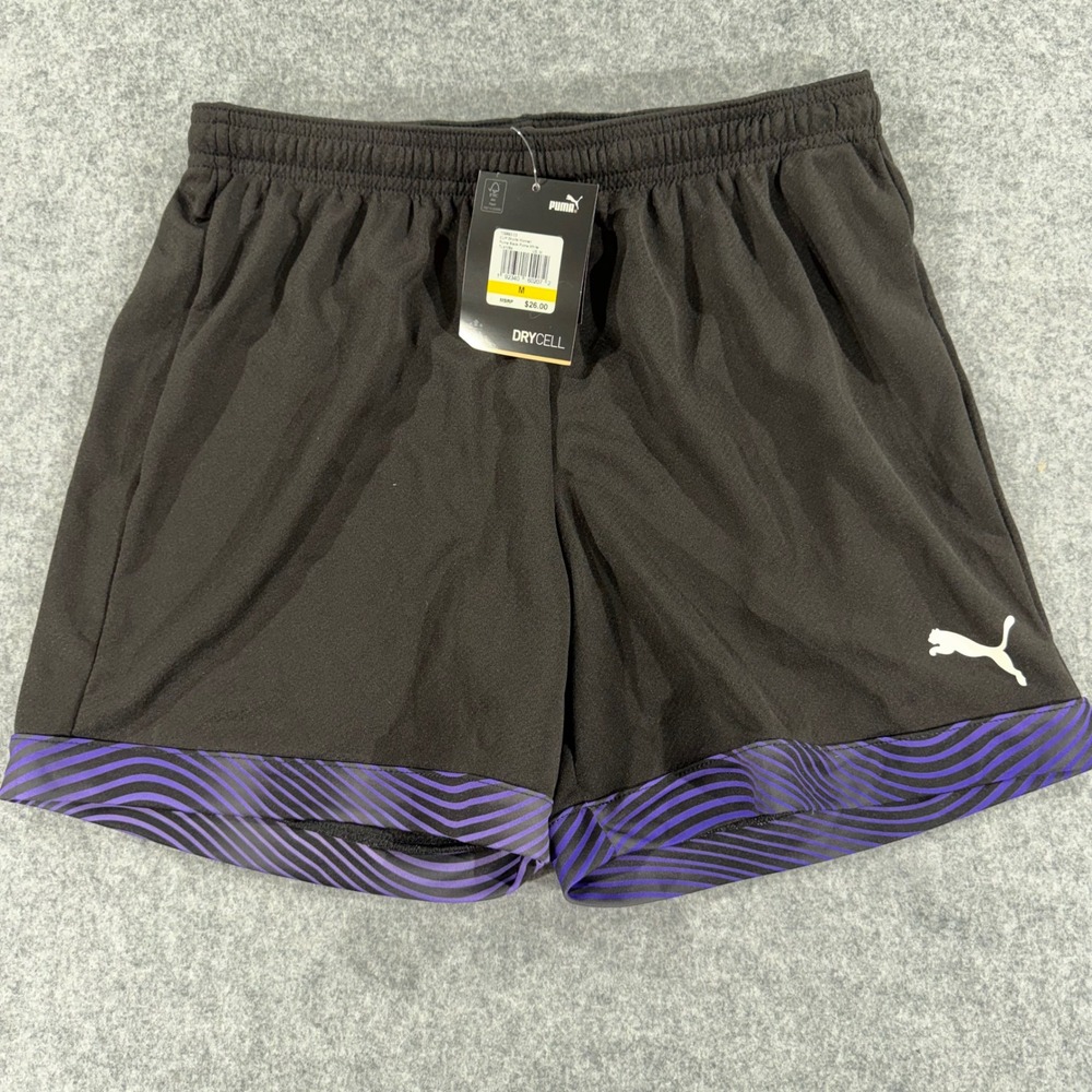 Puma DryCell Athletic Soccer Shorts Black Purple Wavy Hem Mens Medium